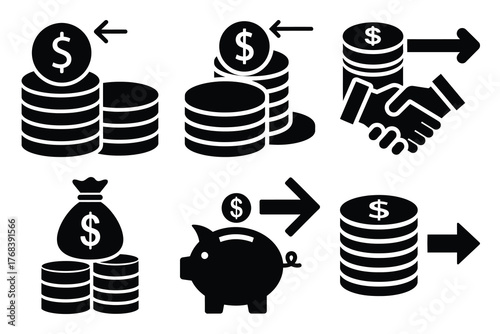 loan silhouette vector icon set. business related icon set