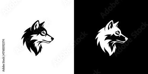 Two wolf head silhouettes on white and black