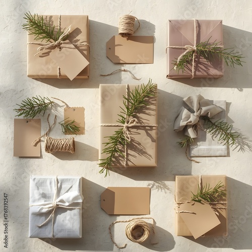 Minimalist Christmas Gift Wrapping with Natural Paper, Twine, and Greenery