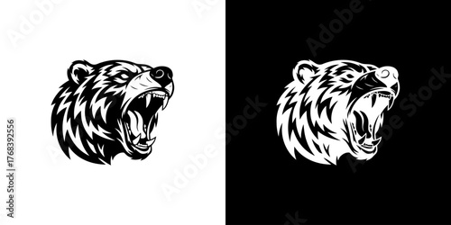 Grizzly bear head illustrations in black and