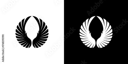 Black and white wing logo on split color