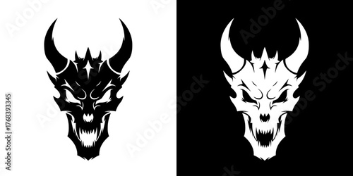 Two devil face silhouettes on white and black