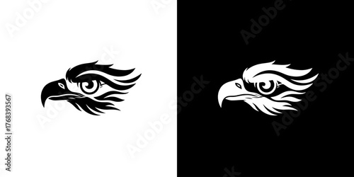 Black and white eagle head logos on contrasting