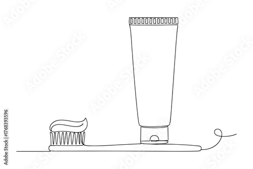 Toothbrush and Toothpaste,
Line Drawing of Toothbrush and Toothpaste,
Clean Modern Whimsical Black and White Art