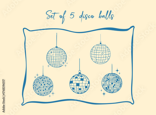 Set of hand drawn disco ball icon, doodle style, vector doodle icon. For wedding, graduation party, bachelorette party, hen party, new year party design templates