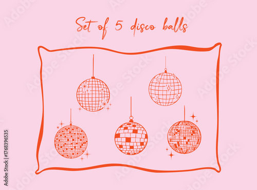 Set of hand drawn disco ball icon, doodle style, vector doodle icon. For wedding, graduation party, bachelorette party, hen party, new year party design templates
