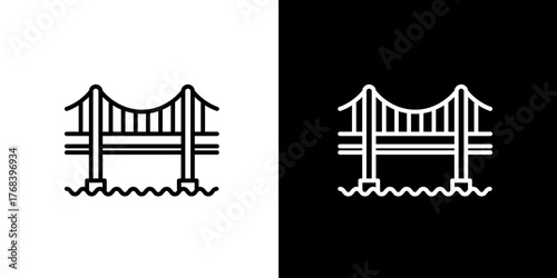 Bridge Icon Vector Set Crossing Structure Outline Art