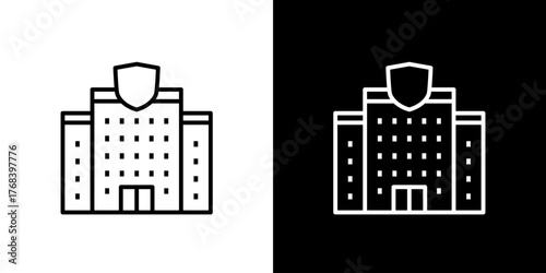 Icon of a secure institutional building with a shield crest, representing a university, academy, or government authority