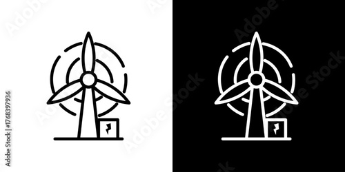 Sustainable wind turbine icon for clean energy generation. Renewable electricity power source symbol representing eco-friendly technology and environmental progress