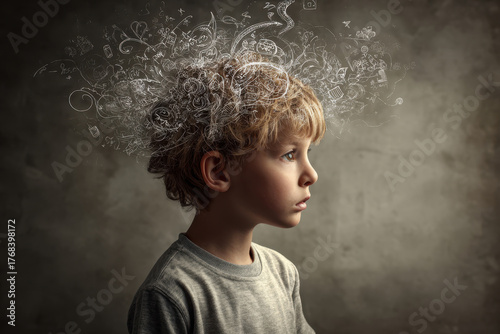 Conceptual images illustrating ADHD, dyscalculia, and dysgraphia – mental health and learning differences