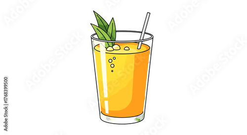 Refreshing orange drink in a clear glass with garnish and a straw, perfect for a tropical escape and summer refreshment.