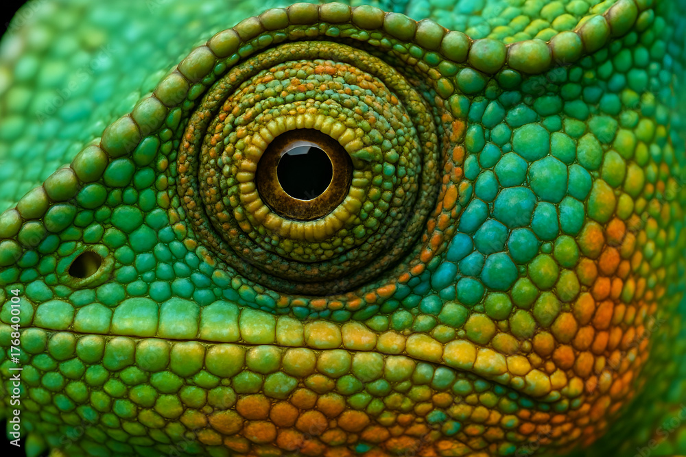 Fototapeta premium Close-up Macro Shot of Chameleon Skin Texture and Eyes