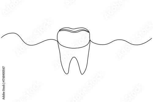 Dental tooth icon simple one line art design isolated on white background
