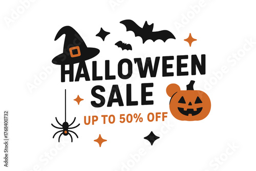 Halloween sale banner with a modern minimal design and vector illustration