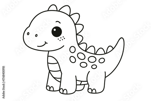 A small, cute dinosaur in Scandinavian vector illustration, a cartoon image for coloring, isolated on white, ideal for kids' books, posters, banners, and prints