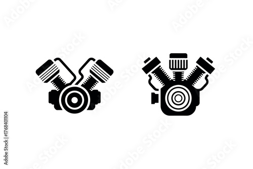 Two simplified icons of internal combustion engines are displayed side-by-side.