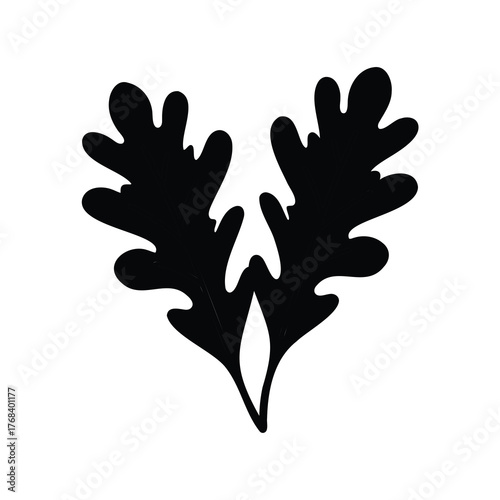 Elegant black silhouette of two deeply lobed leaves on a white background