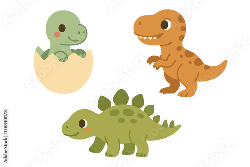 A collection of dinosaur sketches featuring a baby dinosaur, a baby T‑Rex, and a baby Stegosaurus