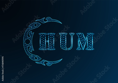 Low poly letter logo HUM design. HUM letter logo low poly vector design on blue color gradient background. HUM logo low poly design