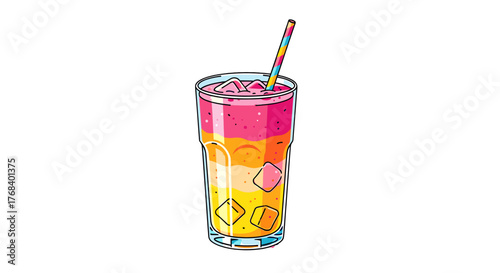 Vibrant, layered smoothie in a tall glass with a colorful straw, perfect for a refreshing and healthy treat. Enjoy!