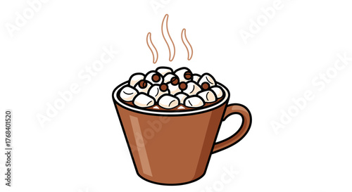 A cozy cup of hot cocoa with marshmallows. Perfect for a chilly day, complete with sweet chocolate and a warm feeling.