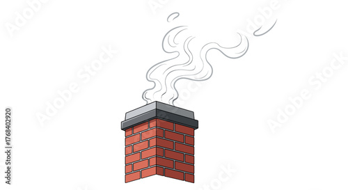 Cartoon illustration of a brick chimney emitting smoke, set against a transparent background for clear visibility and focus.