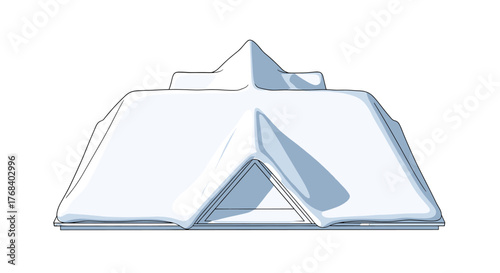 A building with a white roof and a triangular window is covered in snow after a heavy blizzard this winter.