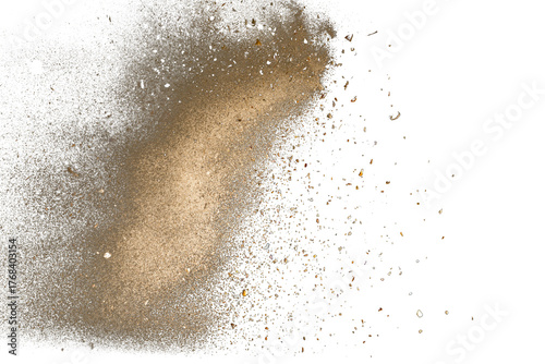 Sand explosion isolated on white or transparent background