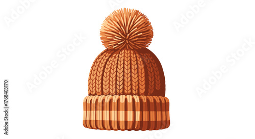 An orange vector image shows a knitted winter hat with a pompom on top against a solid transparent background.