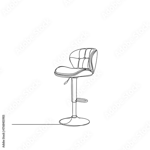 Adjustable cushioned bar stool with pedestal base line drawing