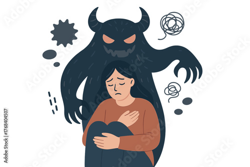 Inner fantasy monsters, girls' depression and fears, psychology, inner world, mental health, feelings, self‑care, love, acceptance concepts, mental health issues, frustration, anxiety