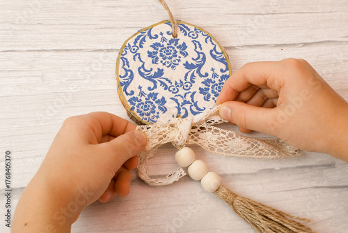 Step by step. How to create a wooden decoration. Step 11 from 13.