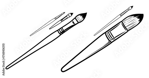 Set of hand drawn paint brushes for art, craft, painting and creative design projects