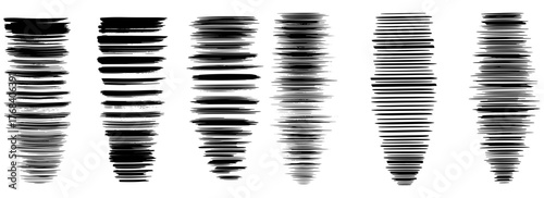 Collection of black brush stroke lines arranged vertically for design elements and decoration