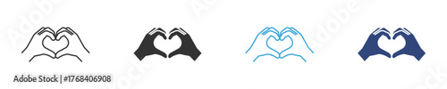 Two hands making heart symbol icon set, symbolizing love, care, and connection, vector illustration . 