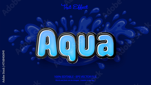 Aqua text effect with blue water splash and 3d style for graphic design and digital art projects vector illustration