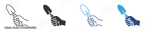 hand holding Garden trowel icon set, Gardening Hand Tool Logo vector illustration . 