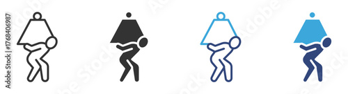 Weight carrying icon set, of person carrying extremely large briefcase on their back icon , vector illustration . 