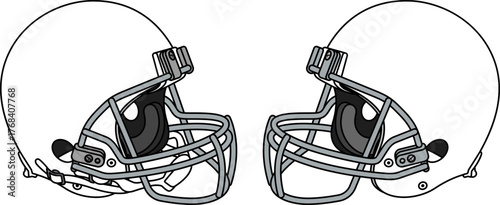 White American football helmet with a gray facemask. Helmets with and without a chin strap