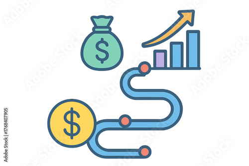 Financial growth chart with money bag and dollar sign icon financial path layout