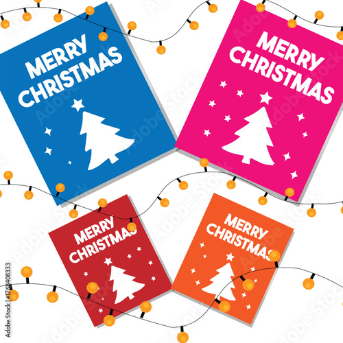 Red Christmas Sale Labels Set with Coupon Codes, Winter Discount Tags, and Festive Ribbon Design