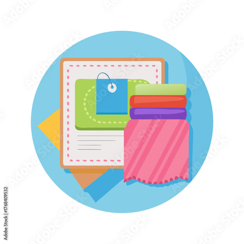 Threads in a tailor textile fabric: colorful cotton threads, birds eye perspective.icon