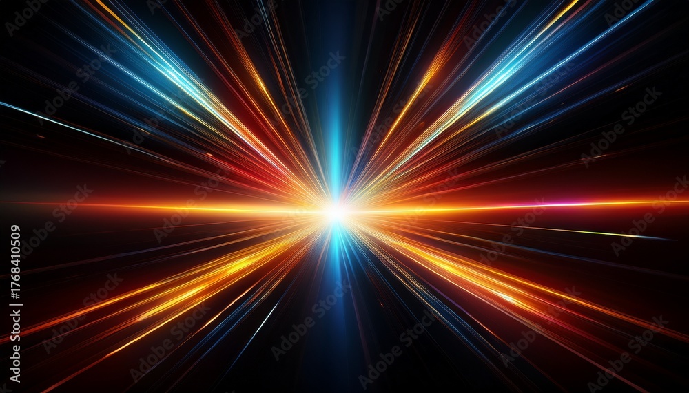 Obraz premium bright starburst light effect with sharp rays on black background creating clean and high tech glowing atmosphere