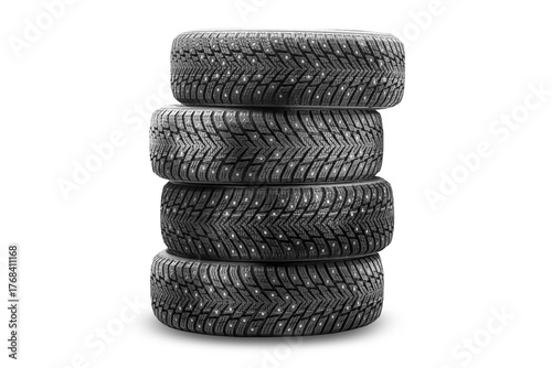 Winter tires stacked for sale, ideal for winter car maintenance and tire replacement needs in a tire shop or for personal use