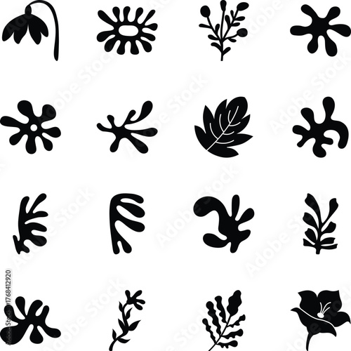 Collection of Botanical Glyph Style Icons 

