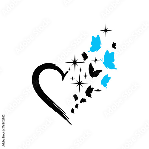 abstract floral background with hart and butterfly