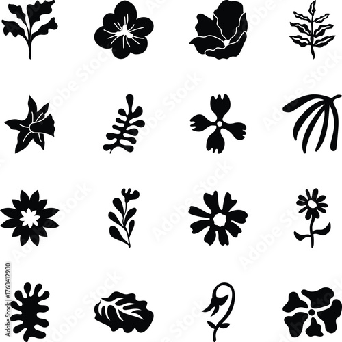 Collection of Botanical Glyph Style Icons 

