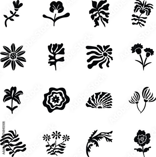 Collection of Botanical Glyph Style Icons 

