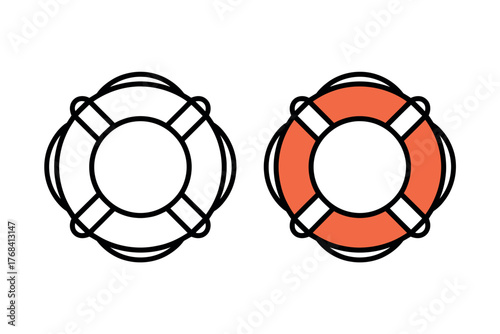Illustration of a life preserver ring, one outline and one colored orange