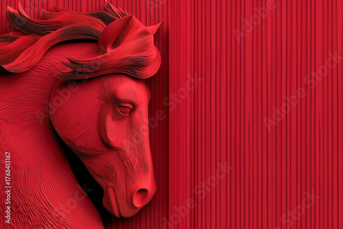 Red Fiery Horse - symbol of 2026 Creative monochrome card with copy space